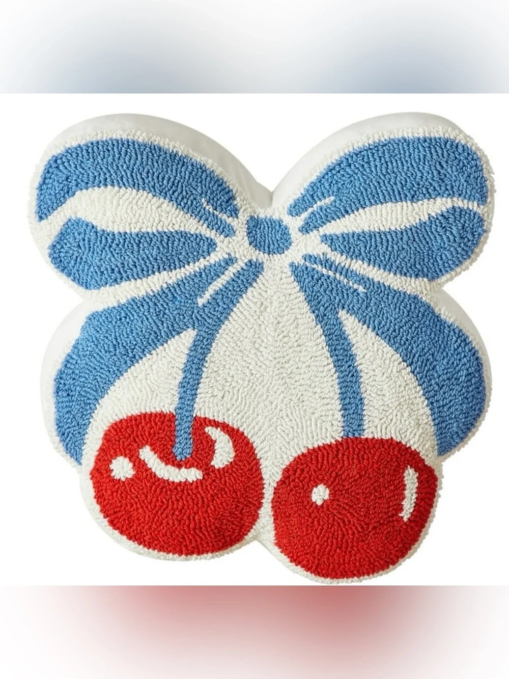 Mainstays Coquette Blue and Red Cherry Bow Figural Tufted Decorative Pillow